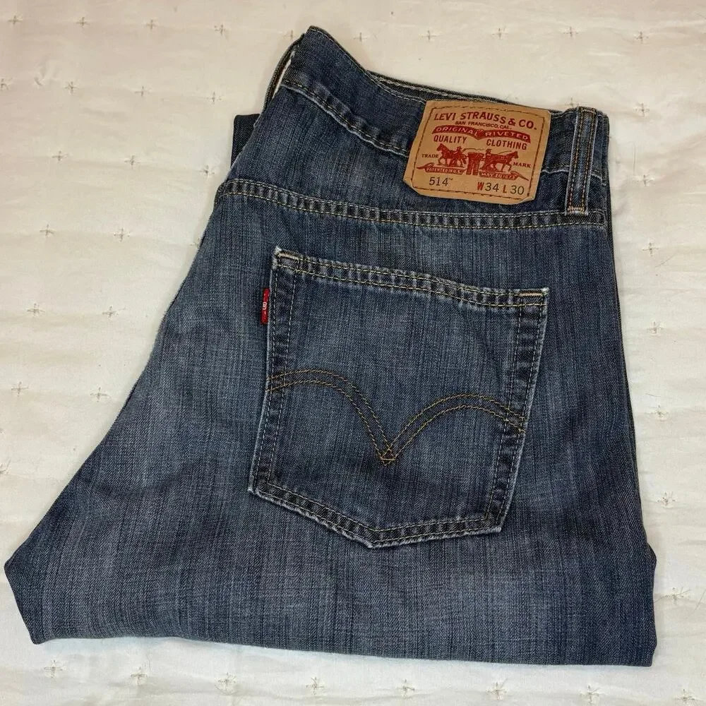 Levi's 514 Slim Straight Men's Jeans 34x30 Blue Denim Mid Rise Straight Leg